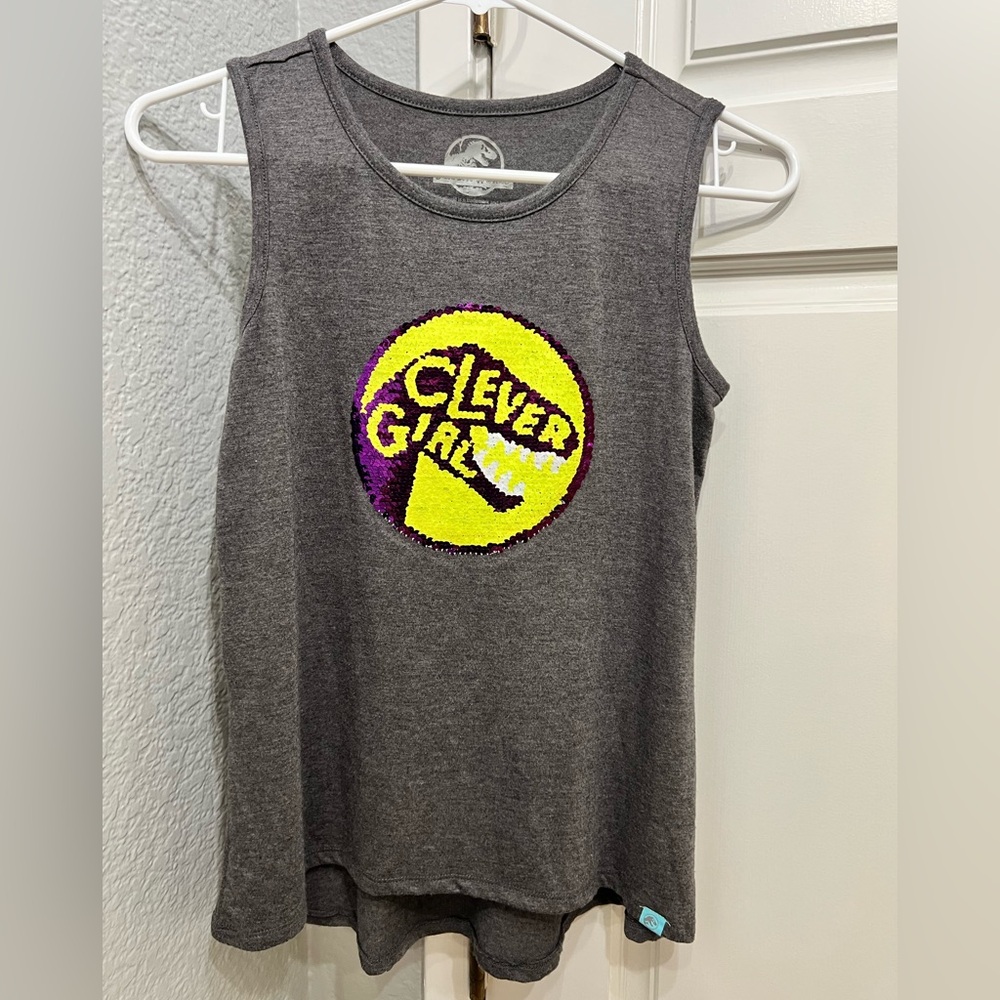 Jurassic World “Clever Girl” velociraptor dual image sequin top